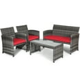 thumbnail image 6 of Gymax 4PCS Patio Outdoor Rattan Conversation Furniture Set w/ Red Cushion, 6 of 10