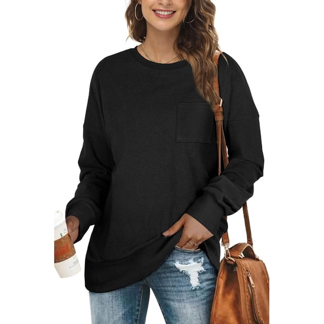 Sudaderas casuales lisas de manga larga con cuello redondo para mujer, suéteres holgados