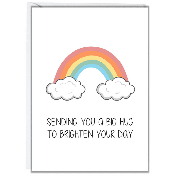Rainbow Hug Greeting Card – Cheerful Design with Cloud Illustrations – Blank Inside for Personal Messages – Perfect for Encouragement, Birthdays, or Just Because