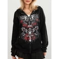 thumbnail image 2 of LMLYSoH Women Hooded Sweatshirt, Adults Casual Skull Print Long Sleeve Cardigan with Pockets, 2 of 9
