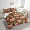 thumbnail image 3 of Manfei Romantic Pink Rose Bedding Comforter Set 7-Piece for Female, Leopard Cheetah Print King Bedding Sets, Vintage Fashion Bed Sheets, Luxury Bedroom Decor, 3 of 7