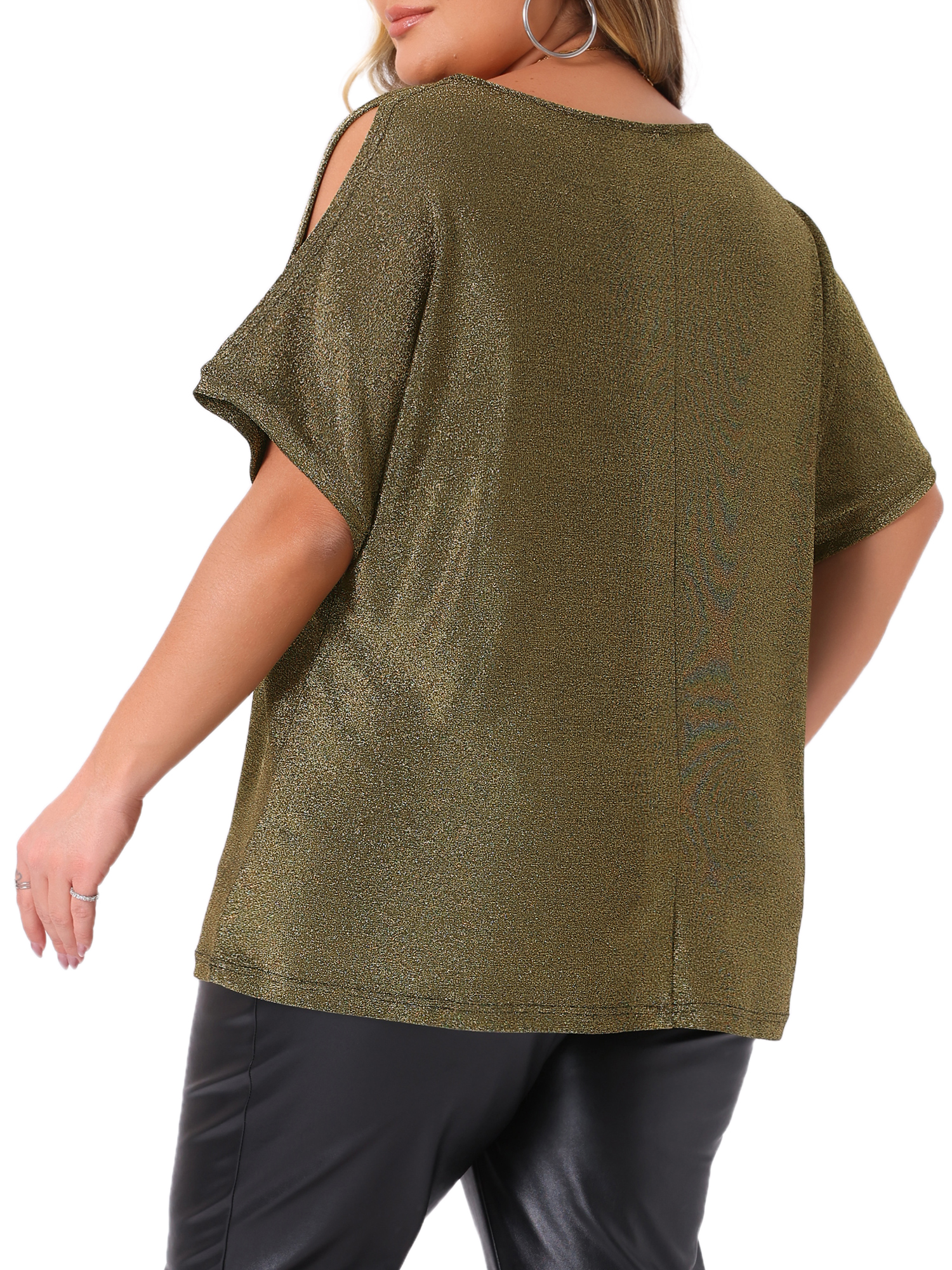 DARING DIVA Women's Plus Sequin Cold Shoulder Glitter Blouse 3X Gold