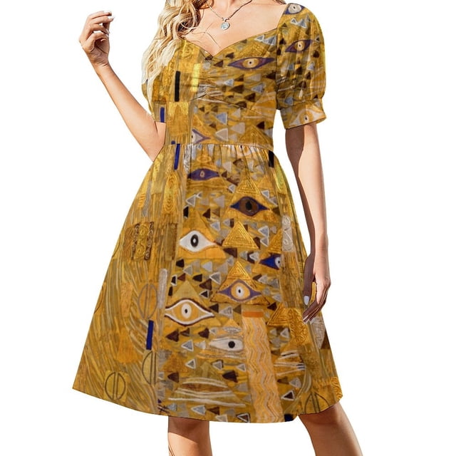 Adele Bloch-Bauer I - Detalle de Gustav Klimt Vestido dorado de manga corta vestidos elegantes tallas grandes verano mujer traje Vestido