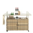 thumbnail image 3 of Outdoor Bar Table Wicker Bar Cart with Cabinet and Steel Top Featuring Ice Bucket Lockable Wheels Side Basket for Garden Patio Poolside and Backyard, 3 of 10