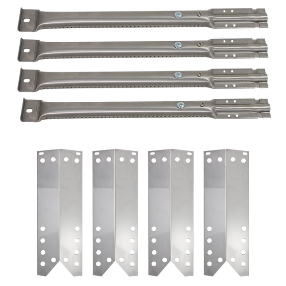 4-Pack BBQ Gas Grill Tube Burner & Heat Shield Plate Tent Replacement Parts for Kenmore 122.16641901 - Compatible Barbeque Stainless Steel Pipe Burners & Flame Tamer, Guard, Deflector, Flavorizer Bar