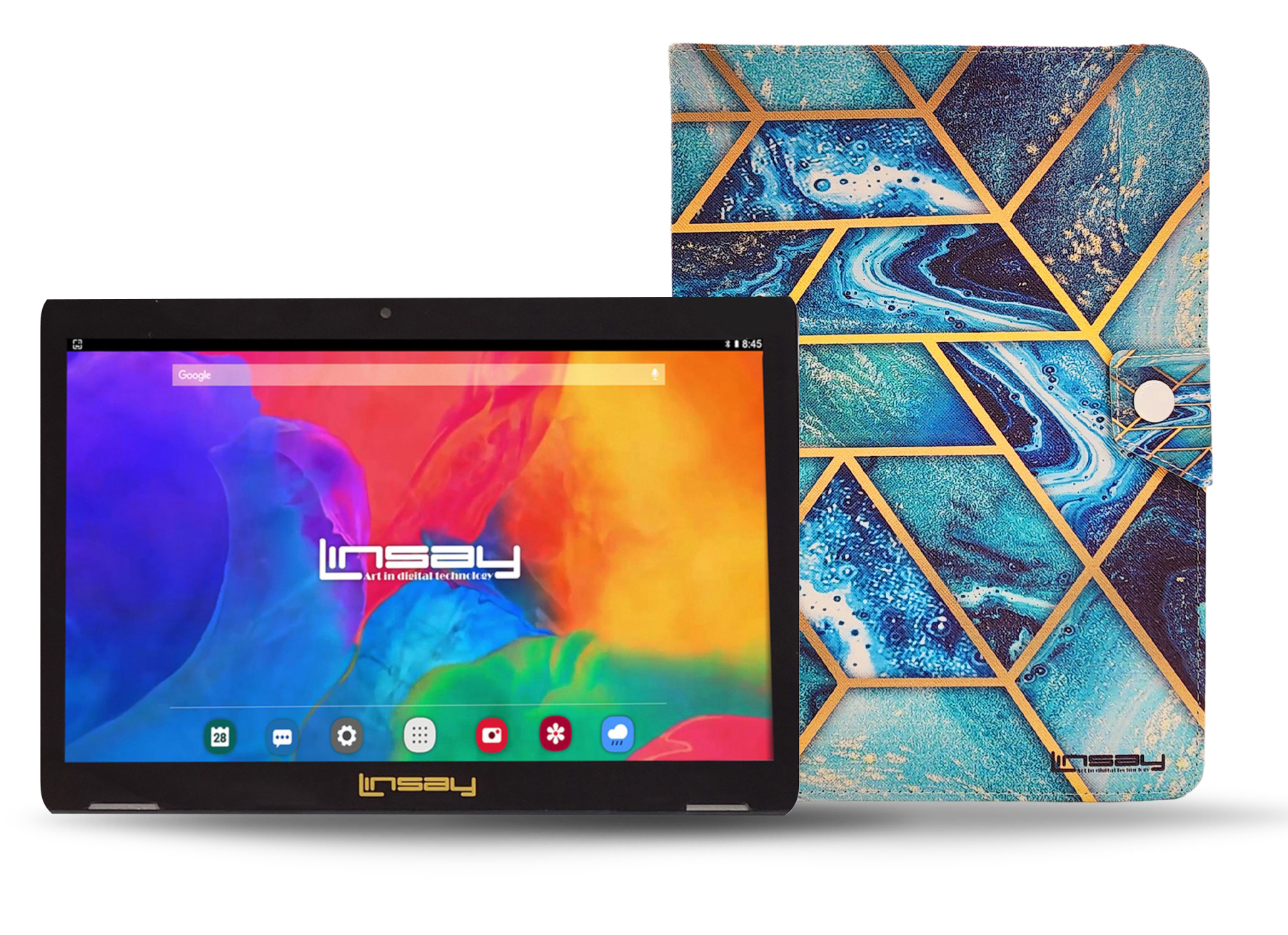 LINSAY 10.1" Octa Core 4GB RAM 128GB Storage Android 13 Wi-Fi Tablet with New OCEAN Design Protective Case -Google Certified