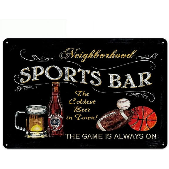 Black Original Retro Design Sport Bar Tin Metal Wall Art Signs, Thick Tinplate Print Poster Wall Decoration Man Cave/Bar