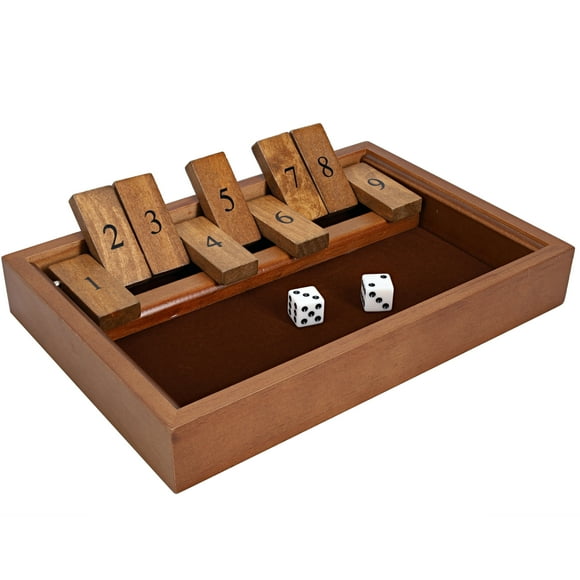 WE Games 9 Number Flip Tiles Dice Board Game - Dark Stained Wood - 11 in.