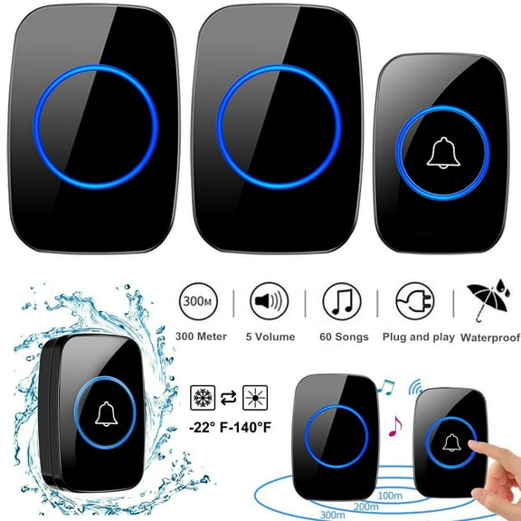 Wireless Doorbell Chime Waterproof Plugin Receiver Adjustable Volume 1000FT Kit