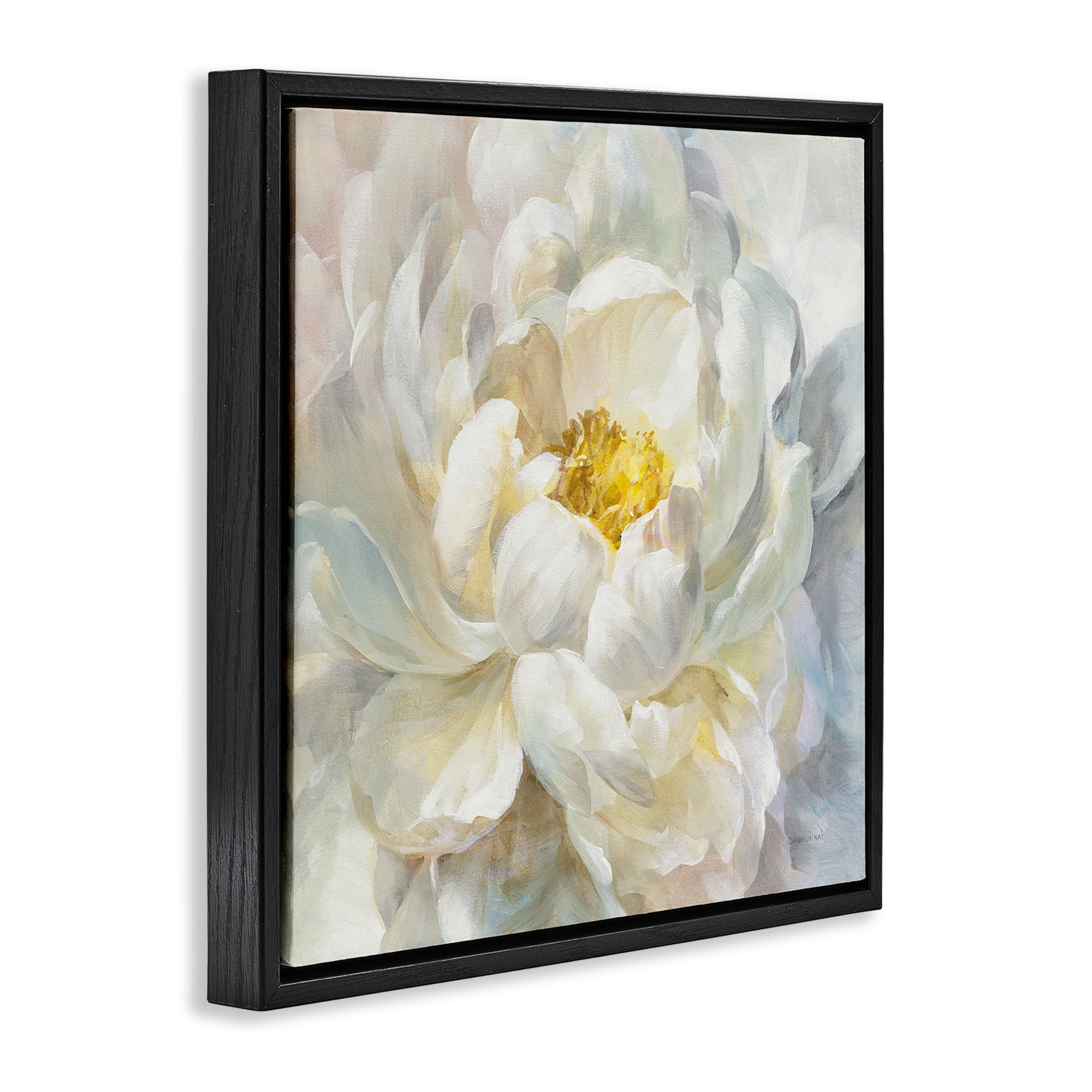 Stupell Industries Delicate Flower Petals Painting Botanical & Floral Painting Black Floater Framed Canvas Art Print Wall Art, 18 x 18
