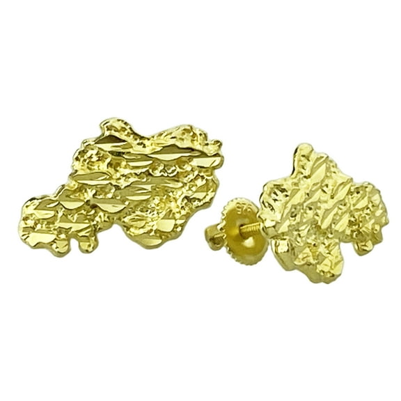 14k Gold Plated Nugget Earrings Real Solid 925 Sterling Silver Diamond Cut Screw Back 20MM