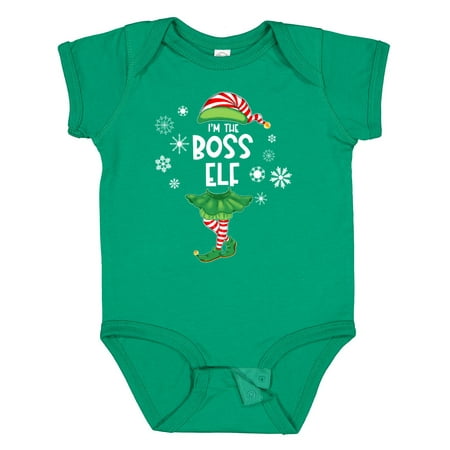 

Inktastic Funny Christmas I m the Boss Elf with Shoes and Hat Gift Baby Boy or Baby Girl Bodysuit