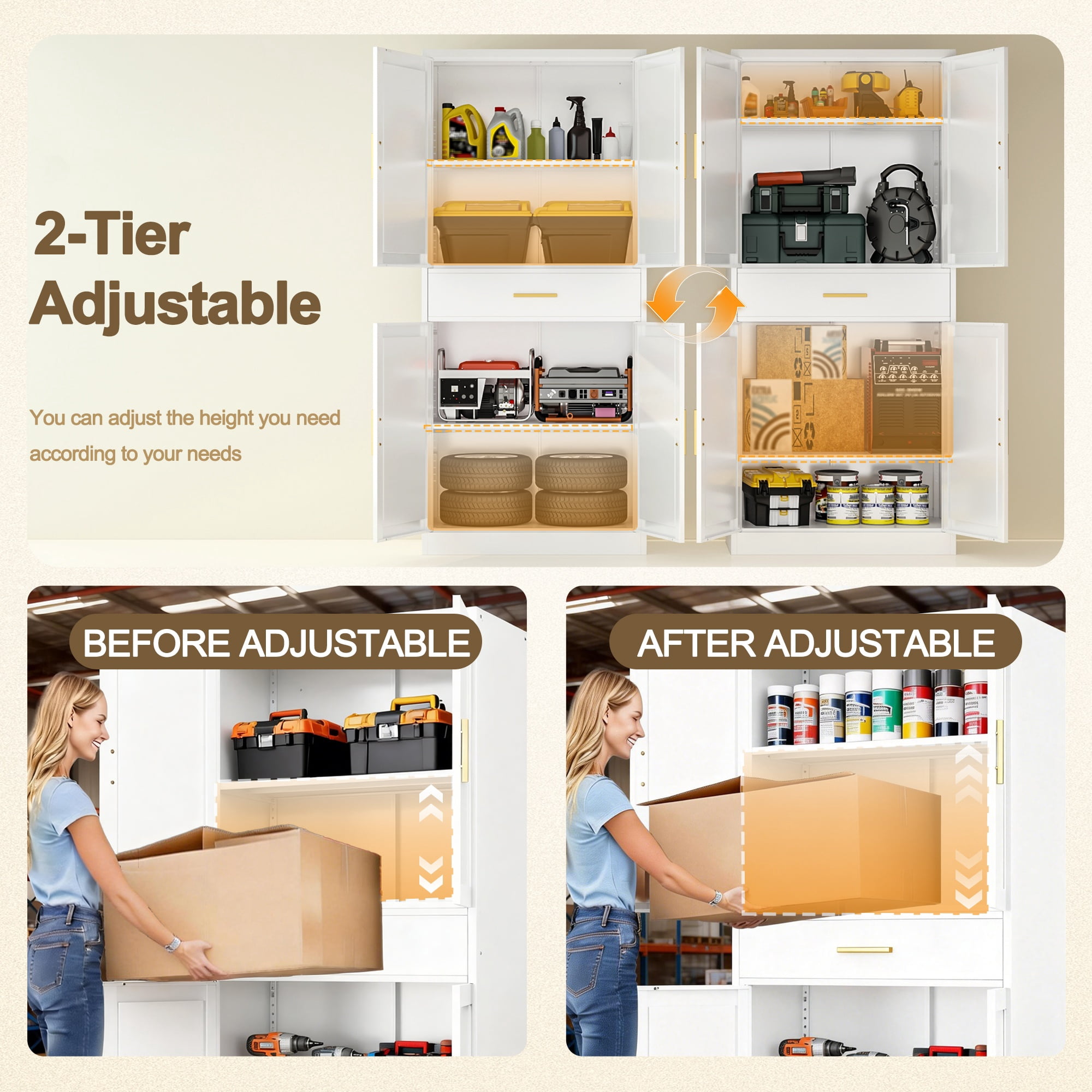Metal Kitchen Pantry Cabinet, 71"Tall Cabinet with 1 Drawer, Doors and 2 Adjustable Shelves, Pantry Cabinets for Kitchen Storage, Metal Storage Cabinet for Kitchen, Dining Room, Living Room- White
