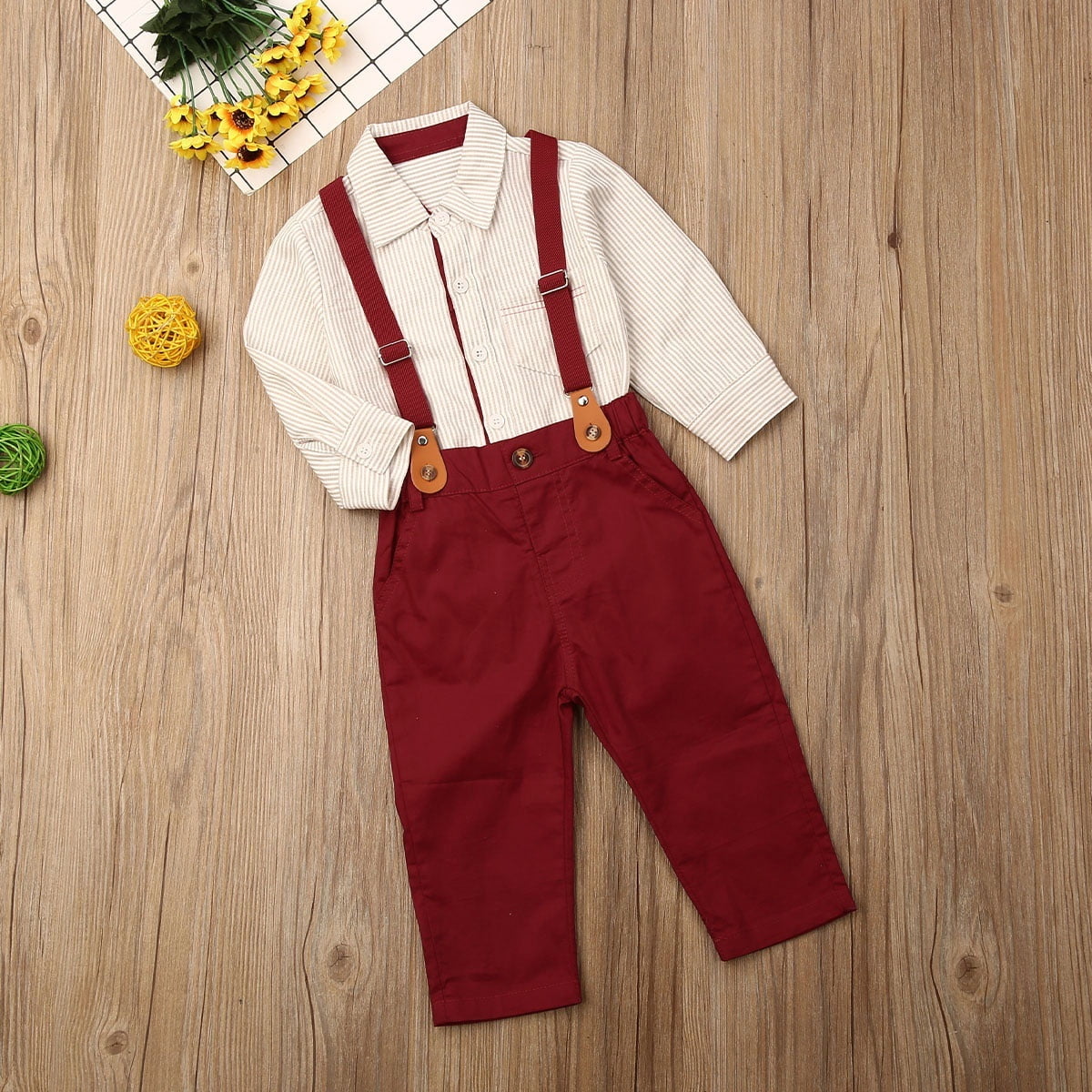baby boy red pants with suspenders