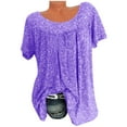 thumbnail image 2 of RKZDSR Plus Size Womens Tops Casual V Neck Boho Floral Print Short Sleeve Graphic T-Shirts Loose Fit Comfy Trendy Pullover Blouse Oversized Basic Tshirt Top Purple#Crew Neck XXL, 2 of 7