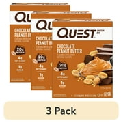(3 pack) Quest Protein Bar, Chocolate Peanut Butter Flavor, High Protein, Gluten Free, 2.12oz, 4 Count