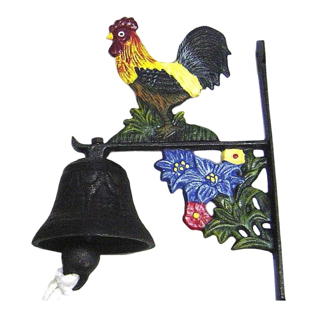 Campana de pared de hierro rústico, timbre montado en pared, timbre de puerta de gallo, campana decorativa colgante para decoración de Zulema Timbre de puerta de gallo