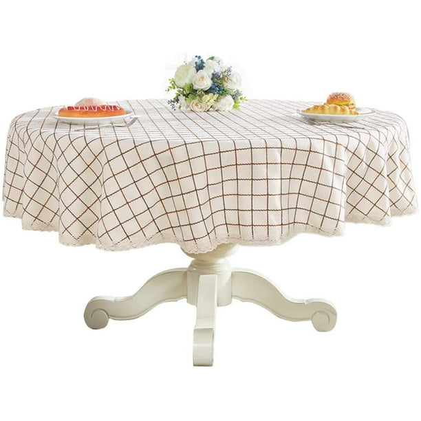 Heavy Weight Cotton Linen Tablecloth Lace Plaid Round Table Cloth For Kitchen Dining Room Tabletop Decoration 48 Champagne Com Heavy Weight Cotton Linen Tablecloth, What Size Tablecloth For A 48 Round Table