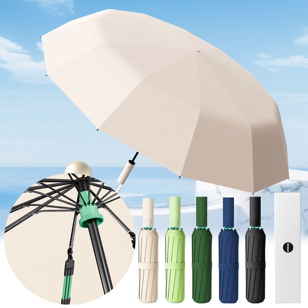 Paraguas plegable invertido a prueba de viento con 12 nervaduras y rayas reflectantes - Paraguas automático de 103 cm de viaje abierto/cerrado para hombres y mujeres