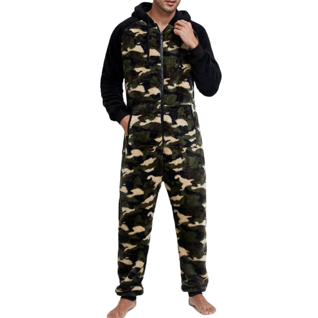 Innerwin Pyjama Camouflage Imprimé Homme Combinaison de Détente Manches Longues Chaud Camouflage Vert m
