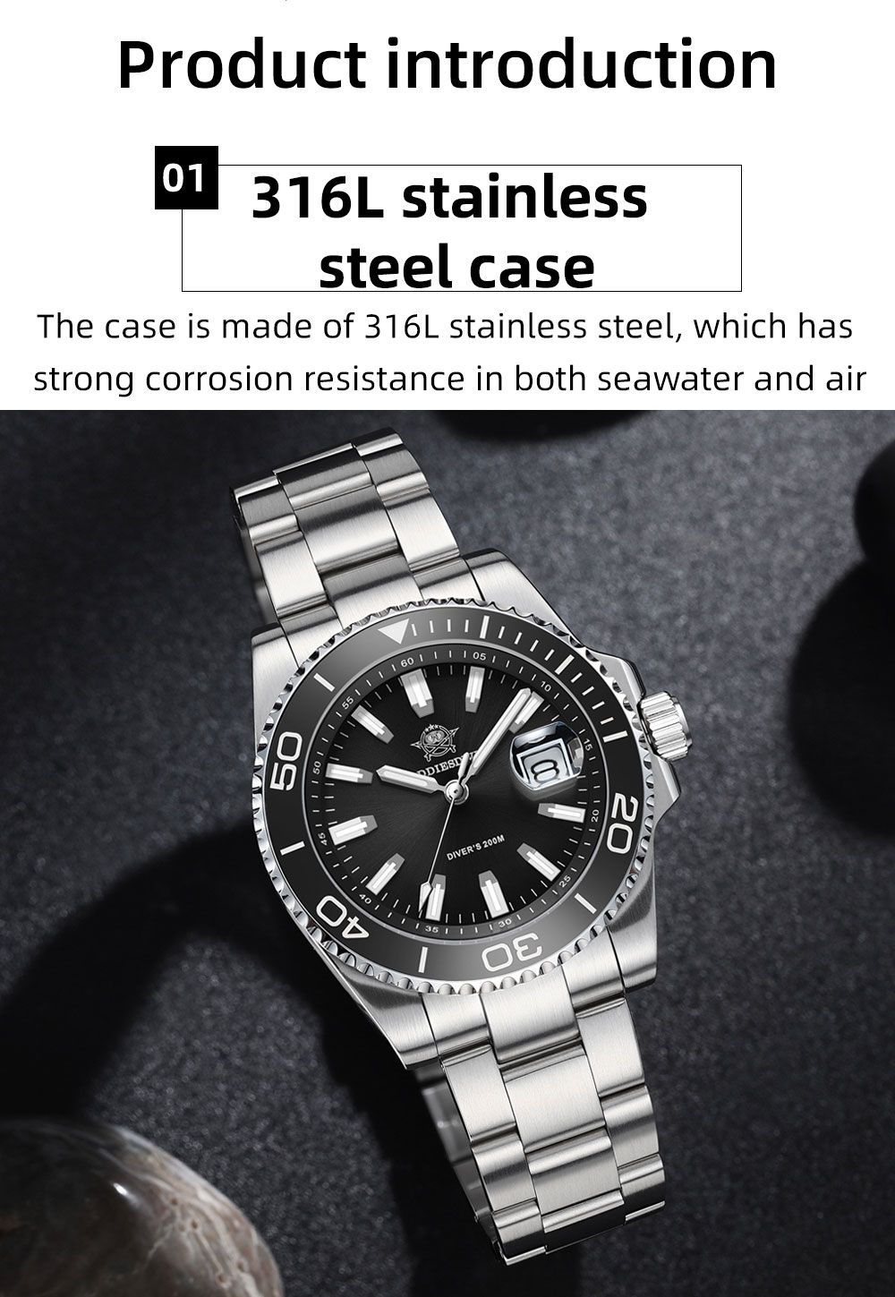 ADDIESDIVE Diver Watches for Men 200m Waterproof, Japanese Quartz Movement, Ceramic Bezel, Luminous, Stainless Steel Men's Quartz Watch