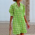 thumbnail image 1 of Fashion Bohemian Single Breasted Straight Mini Dresses Casual Printed Shirt Dress Ladies Lapel Short Sleeve Loose Office DressXL Gao Jinjia LED, 1 of 2