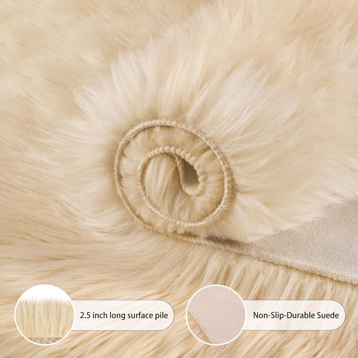 Ultra Soft Faux Sheepskin Fur Rug Fluffy Rug for Bedroom Fuzzy Carpet for Living Room, Beige