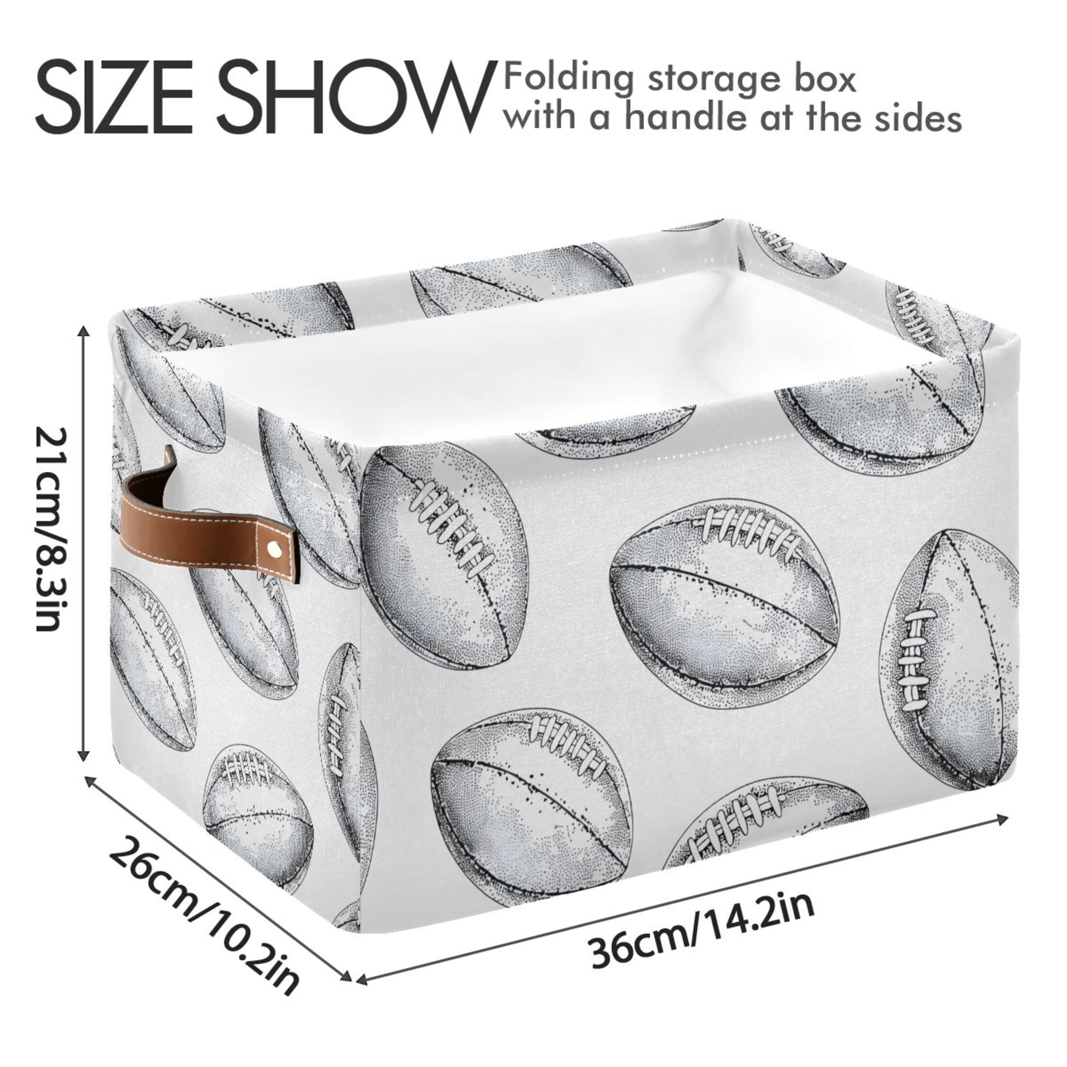 Ryvnso Retro Rugby Football Storage Basket Large Bin Foldable Boxes Toys Organizer 14.2x10.2x8.3in 2 PCs