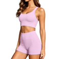thumbnail image 3 of bravefron Women 2 Pieces Workout Sets Spaghetti Straps Camis High Waist Biker Shorts 2 Piece U Neck Crop Tank Top Shorts Athletic Gym Yoga Outfits Activewear, 3 of 7