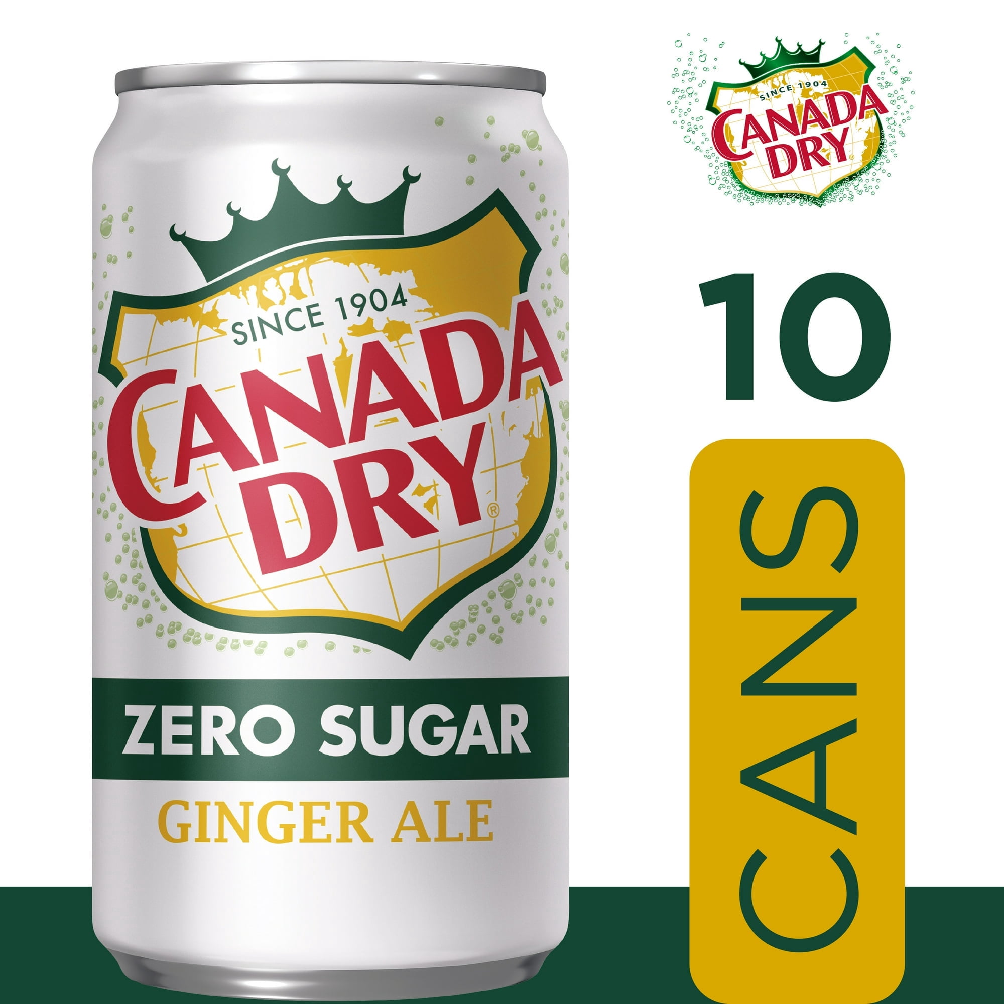 2 Pack Canada Dry Caffeine Free Zero Sugar Ginger Ale Soda Pop, 7.5 fl oz, 10 Pack Cans