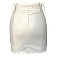 thumbnail image 4 of Wenini Womens Skirts Solid Mini Summer Skirt Belt Bodycon Zipper Evening Casual Loose Fashion Leather Skirt White XXXL, 4 of 5
