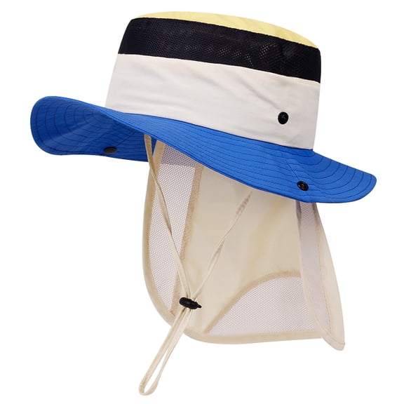jobturf Girls Sun Hat Wide Brim Color Block Bucket Hats with Neck Flap UV Protection Adjustable Chin Strap Summer Fishing Hat Size 2-8 Years