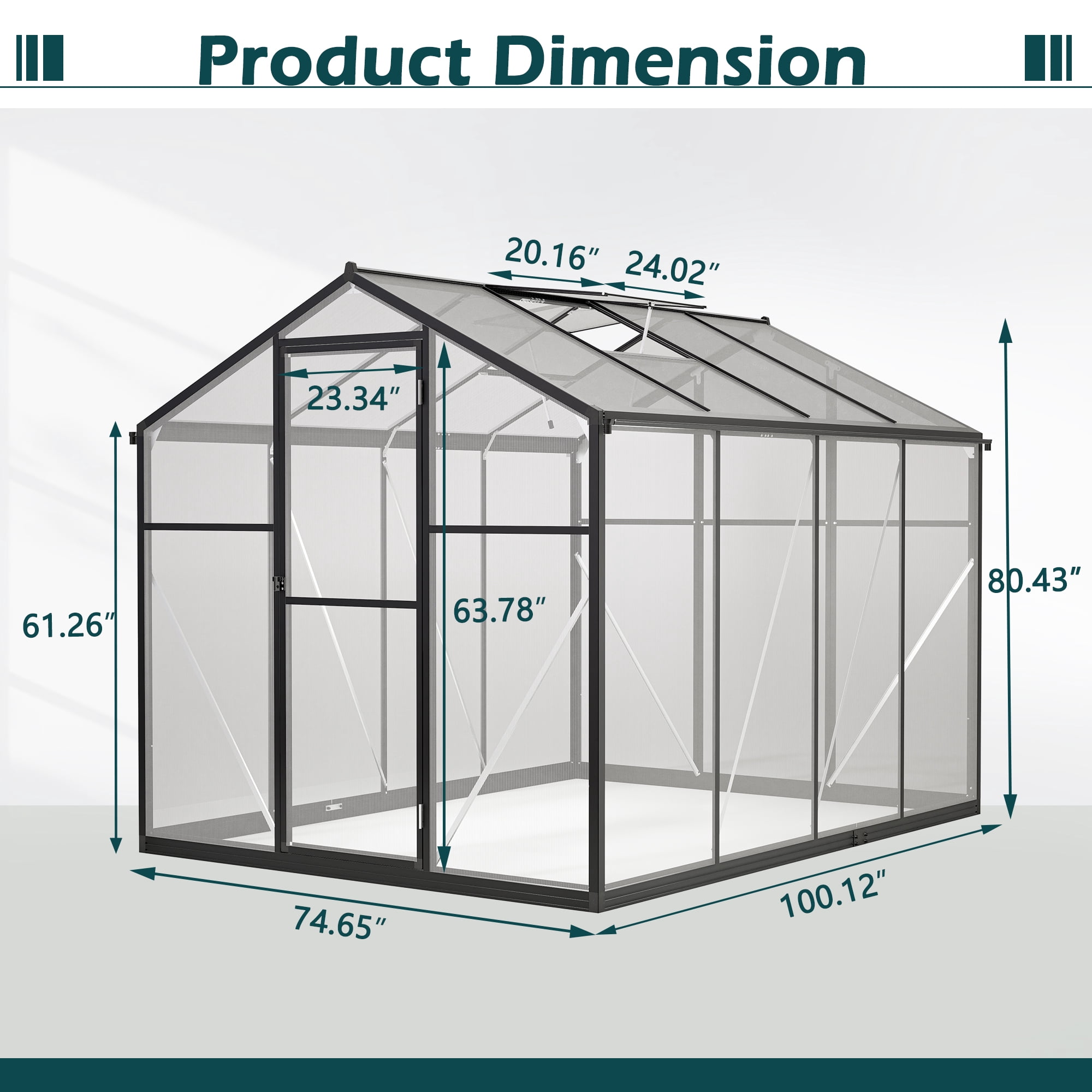 Jaxilyn 6' x 8' Greenhouse for Outdoors, Walk-in Polycarbonate Greenhouse with Quick Setup Structure and Roof Vent, Aluminum Large Greenhouse for Outside Garden Backyard