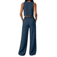 thumbnail image 6 of Suit Set for Women Solid Color Sleeveless Crop Top Wide Leg Pants With Pockets Elegant Casual Matching Outfit For Daily Commute, 6 of 8