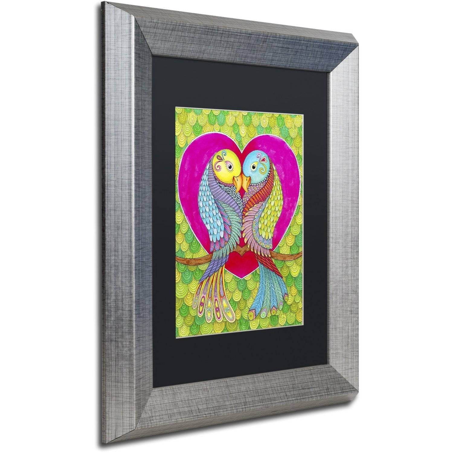 Trademark Fine Art "Lovebirds in Colour" Canvas Art by Hello Angel, Black Matte, Silver Frame