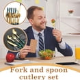 thumbnail image 5 of SUKVPSI Flatware Set 24Pcs Fork Spoon and Knife Set with Stand, Marble Pattern Themed Cutlery, Stainless Steel Gold-plated Knives, Forks, Spoons, with Ceramic Marble Patterned Handle, 5 of 8