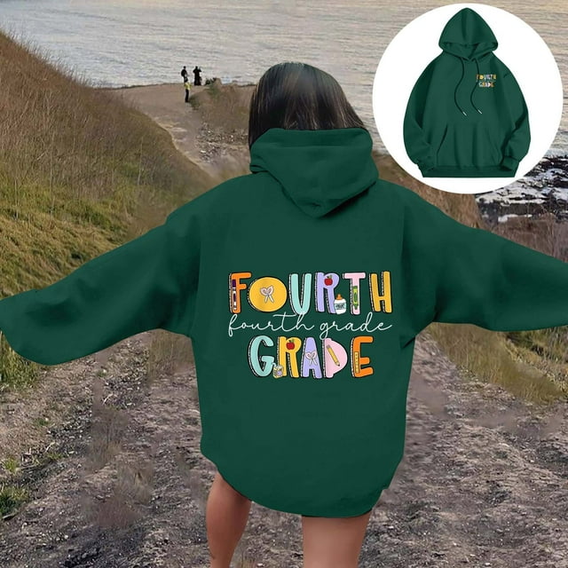 Huaizzzy Chandails à Capuche pour Femmes Premier Jour Rentrée des Classes Chandails en Molleton Manches Longues Graphique Lettre Chandail avec Poches Robe Chandail Femmes Longs Chandails à Capuche Femmes Fermeture à Glissière Chandail à Capuchon Athlétique
