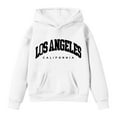 thumbnail image 4 of Telankuip Girls Oversized Hoodies Los Angeles California Letter Print Long Sleeve Hooded Sweatshirts Comfortable Casual Loose Soft Kid's Drawstring Pullover Tops with Pockets White 2-3 Years, 4 of 4