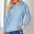 thumbnail image 3 of Sudaderas con capucha informales para mujer, Tops de encaje de ganchillo, sudaderas con cordón de manga larga y bolsillo para otoño invierno, azul XL, 3 of 6