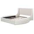 thumbnail image 5 of Upholstered Platform Bed Queen Size Storage Velvet Bed with Wingback Headboard and 1 Big Drawer,2 Side Storage Stool(Beige), 5 of 21