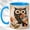 Blue, variant on Ornate Owl Coffee Mug, Geometric Bird Mug, Ceramic 11 oz