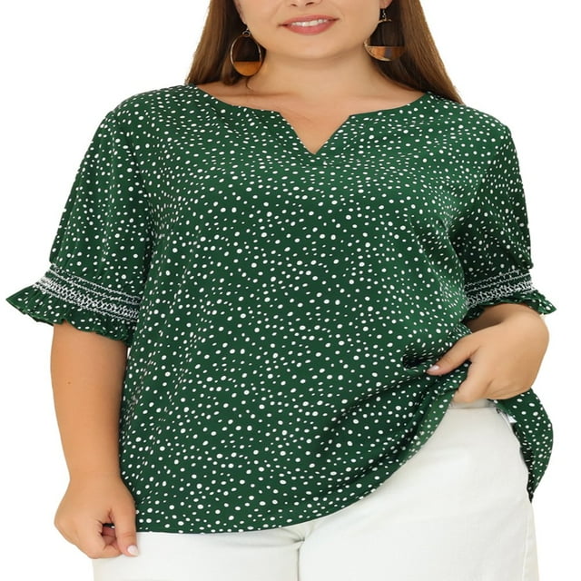 CHUANK Tenues d'Été pour Femmes Grande Taille, Blouses Mode à Pois et Fleurs