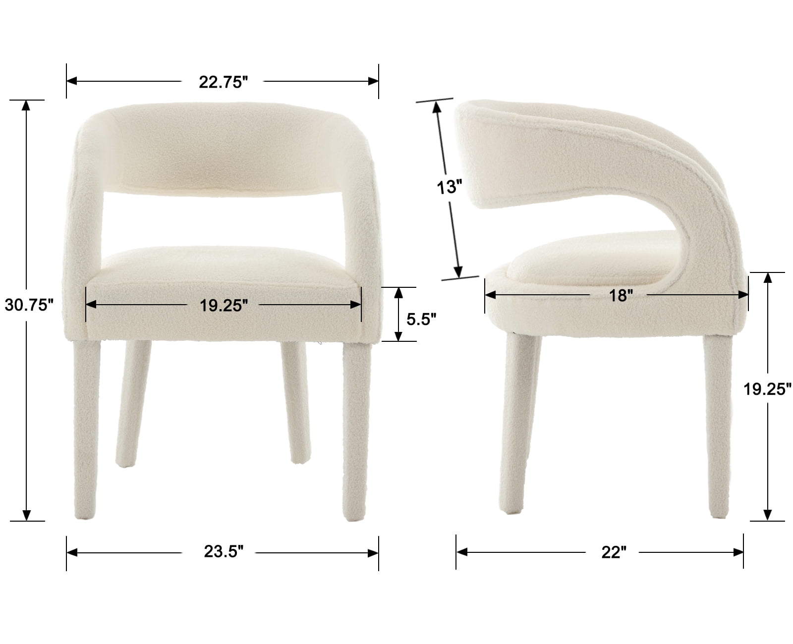 Guyou Modern Dining Chairs Set of 2, Sherpa Upholstered Barrel Kitchen Chairs with Open Back, Lovely Dresser Chair, Comfy Dining Side Chairs for Dining Room Bedroom Living Room, White