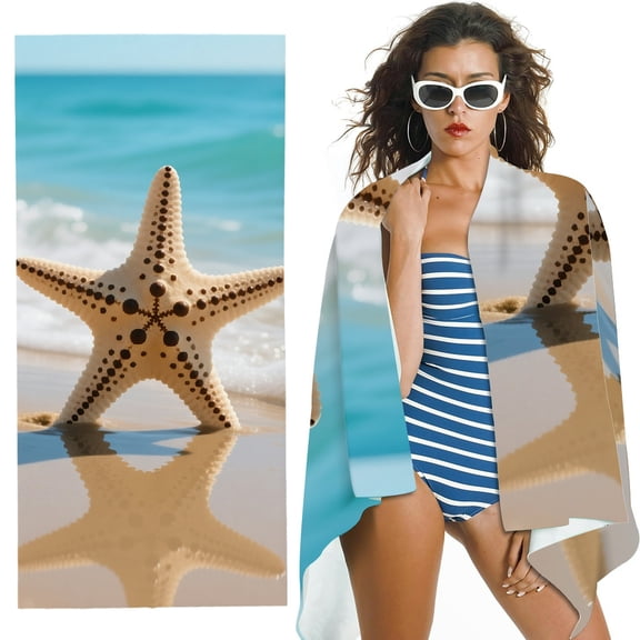 RKSupls Oversized Microfiber Beach Towel - Beach Seascape Starfish Print,  for Bathroom,Beach, Soft Super Absorbent- 30x60 in