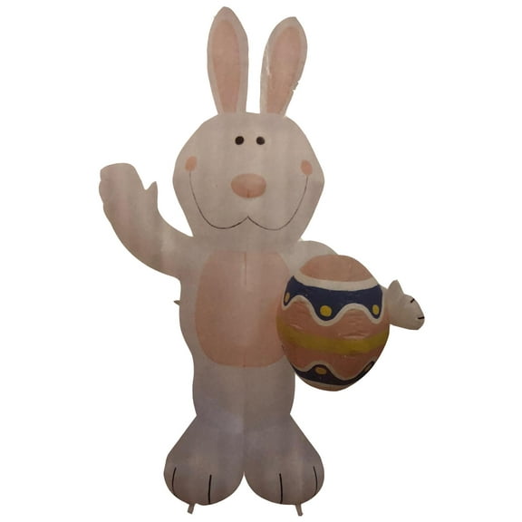 7' Air Blown Inflatable White Easter Bunny Holding Egg Yard Decoration
