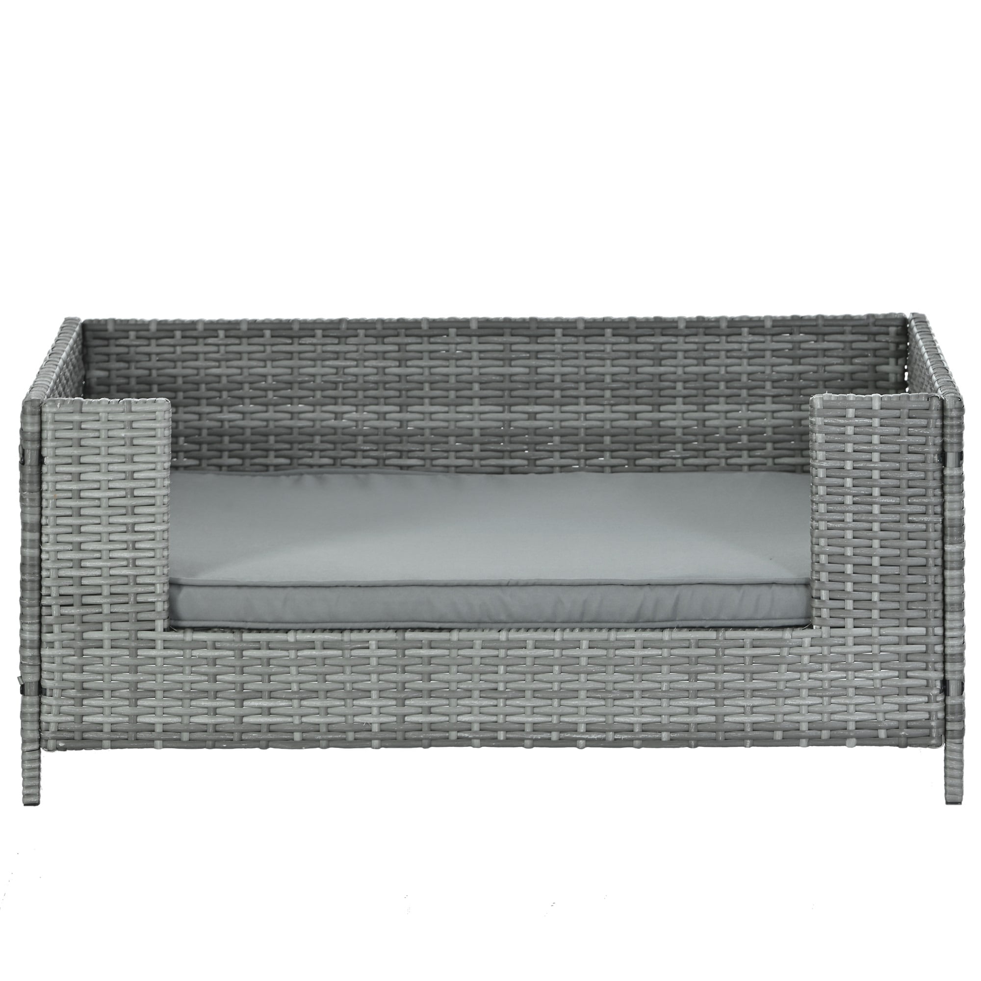 Pefilos 38" PE Wicker Dog Sofa Bed Elevated Raised Rattan Pet Bed for Indoor/Outdoor with Removable Cushion Lounge, Gray Pefilos 38" PE Wicker Dog Sofa Bed Elevated Raised Rattan Pet Bed for Indoor/Outdoor with Removable Cushion Lounge, Gray