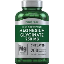 Magnesium Glycinate Capsules | 750mg | 200 Count | High Absorption | Chelated | Non-GMO and Gluten Free Supplement | by Piping Rock