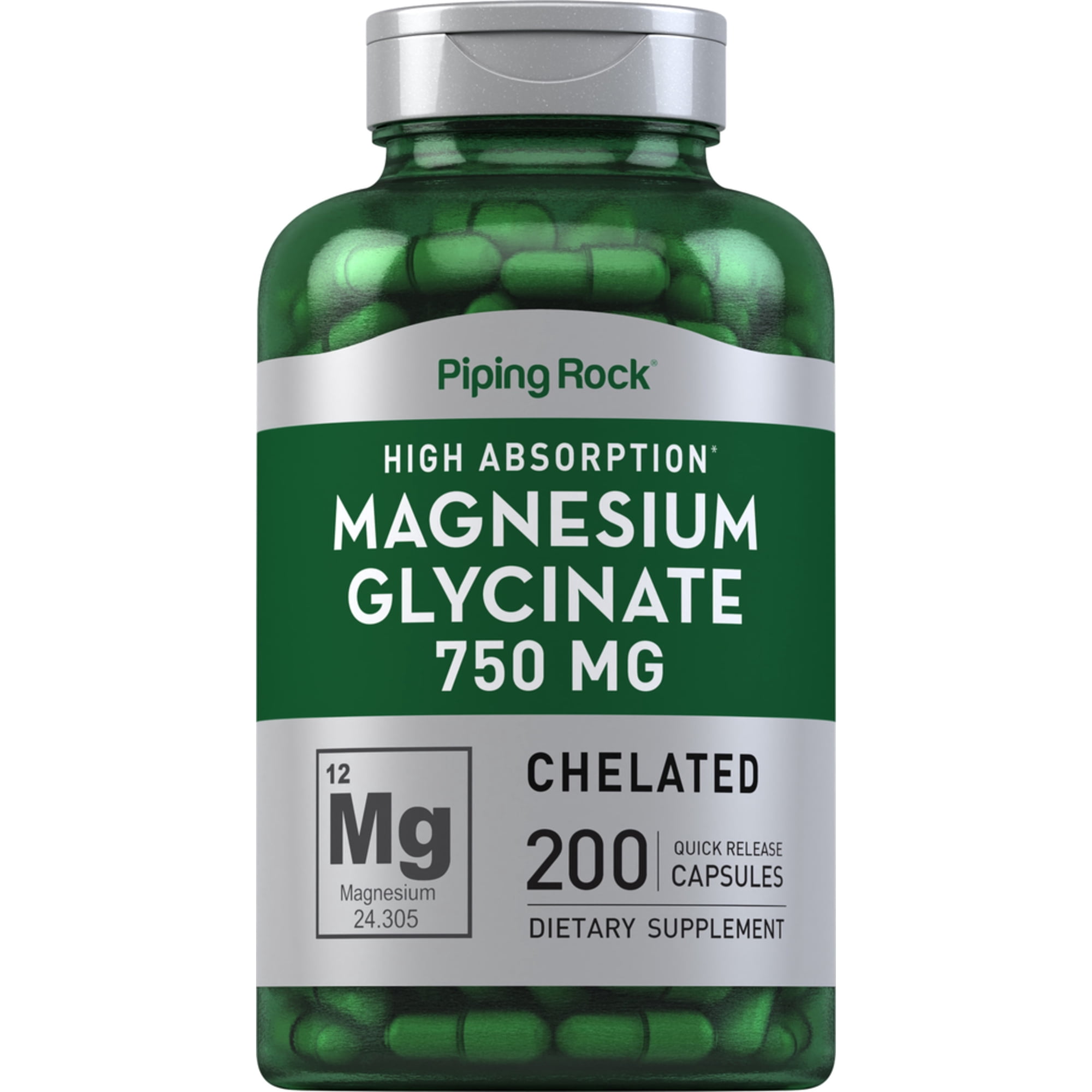 Magnesium Glycinate Capsules | 750mg | 200 Count | Supplement for Men and Women | by Piping Rock
