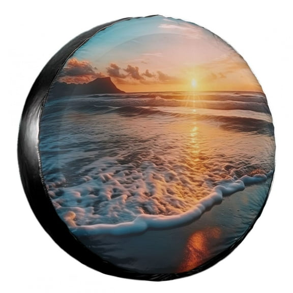 KAKALAD Ocean Waves Beach Sand Seaside Sunset 03 Spare Tire Cover Weatherproof Universal Accessories 14 Inch