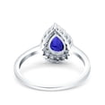 thumbnail image 3 of Halo Pear Teardrop Art Deco Wedding Ring Blue Sapphire CZ 925 Sterling Silver Size 6, 3 of 6